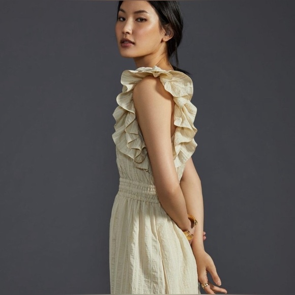 Anthropologie Mare Mare x cream striped maxi dress with pockets size XS - Picture 3 of 7